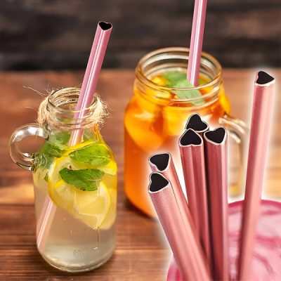 Wiederverwendbare Strohhalme mit romantischem Rosaherz | HEARTSTRAW